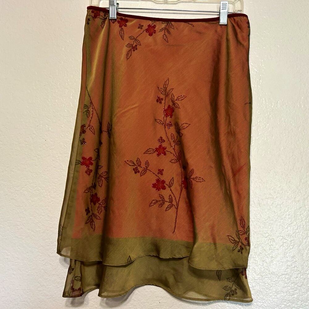 Vintage Y2K Studio Soleil Iridescent Mesh Sequin Floral Midi Skirt Medium